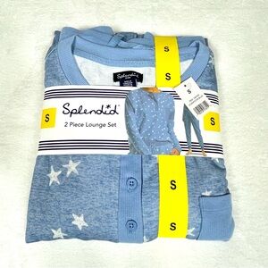 NWT Splendid Women 2-Piece PJ Lounge Set Blue Stars Drawstring Pockets Small